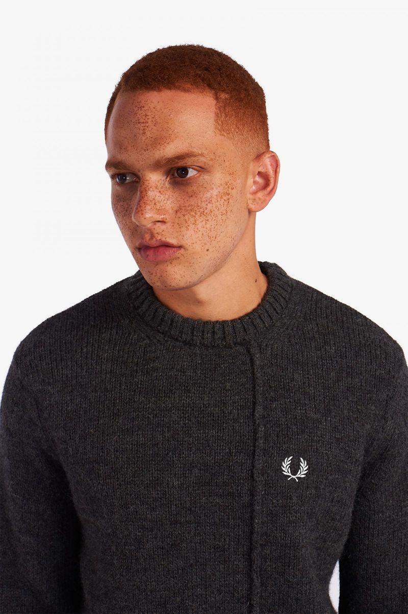 Black Fred Perry Panelled British Wool Jumper Men's Knitwear | PH 1317NWYB